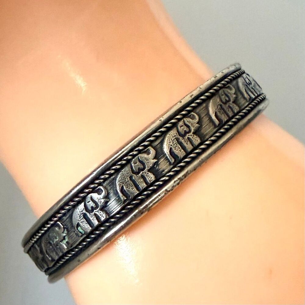 Vintage Silver-Tone Elephant Cuff Bracelet